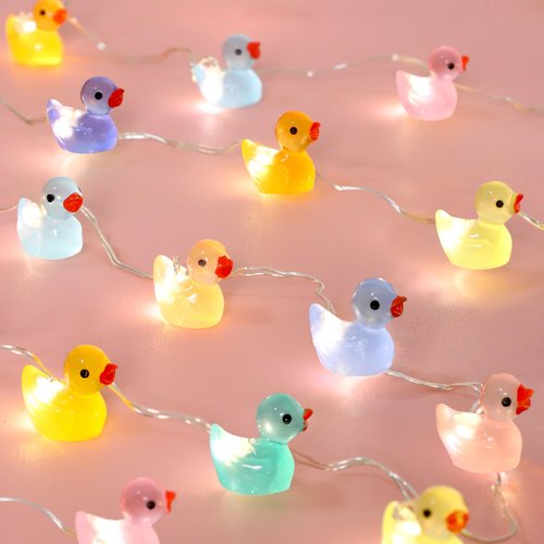Holitown Tiny Duck String Lights Battery/USB Powered - 10ft 40 Lights Multi-Color Duck, Remote Control LED Fairy Warm White Light for DIY Crafts Wedding Table Centerpieces Party Bedroom Christmas