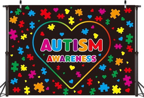 Colorful Autism Awareness Backdrop by [Brand Name] - Picture Puzzle Design | 7x5 FT Photo Prop