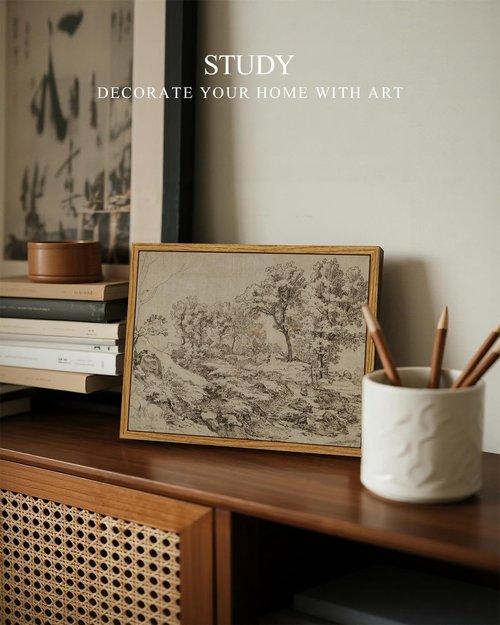 InSimSea Framed Canvas Wall Art - Neutral Sketch Landscape Painting for Rustic Home Decor | 10x8 in Beige Tones
