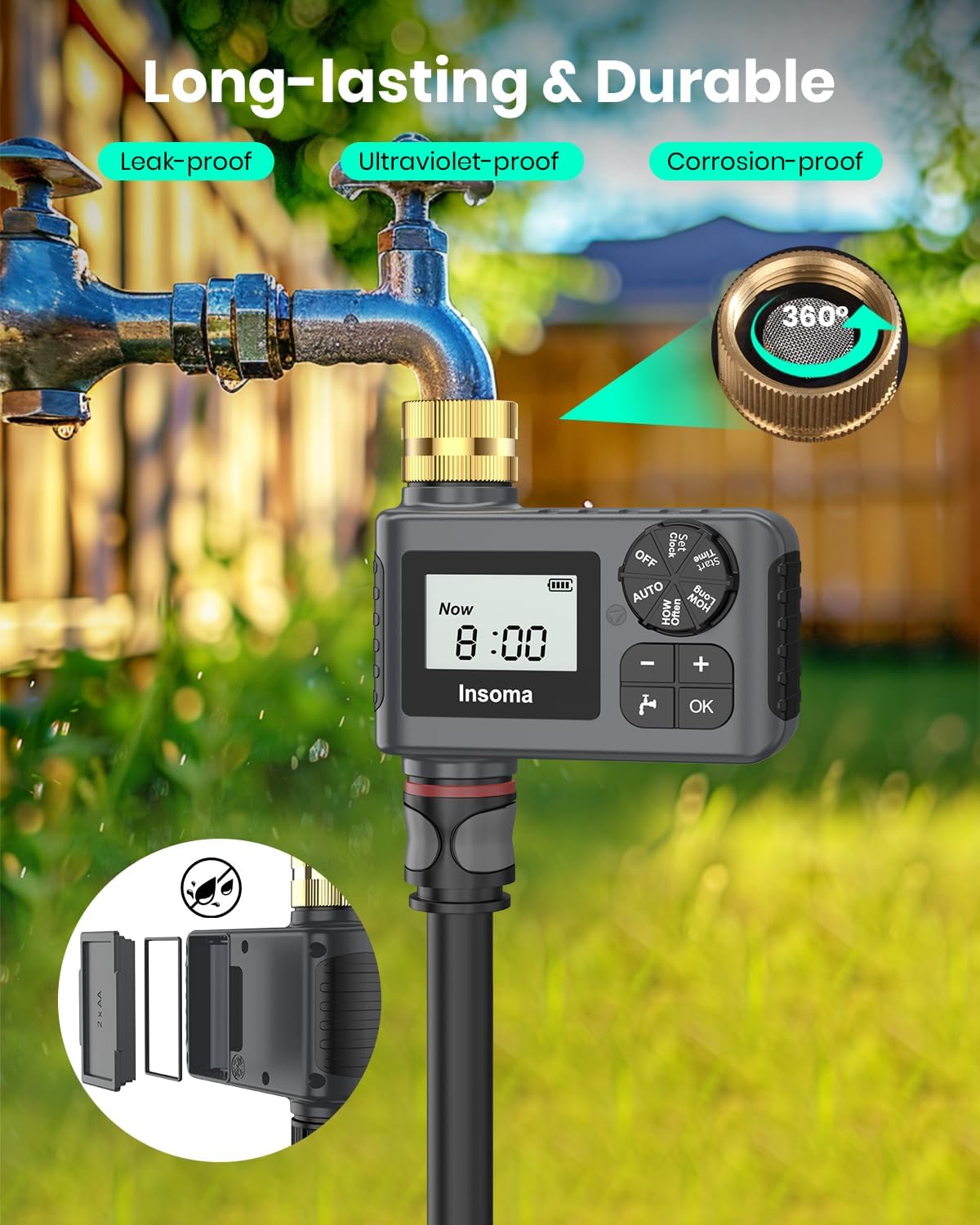 Skiennix Water Timer - 2 PCS Brass Inlet Sprinkler Timer with Rain Delay & Automatic Drip Irrigation System