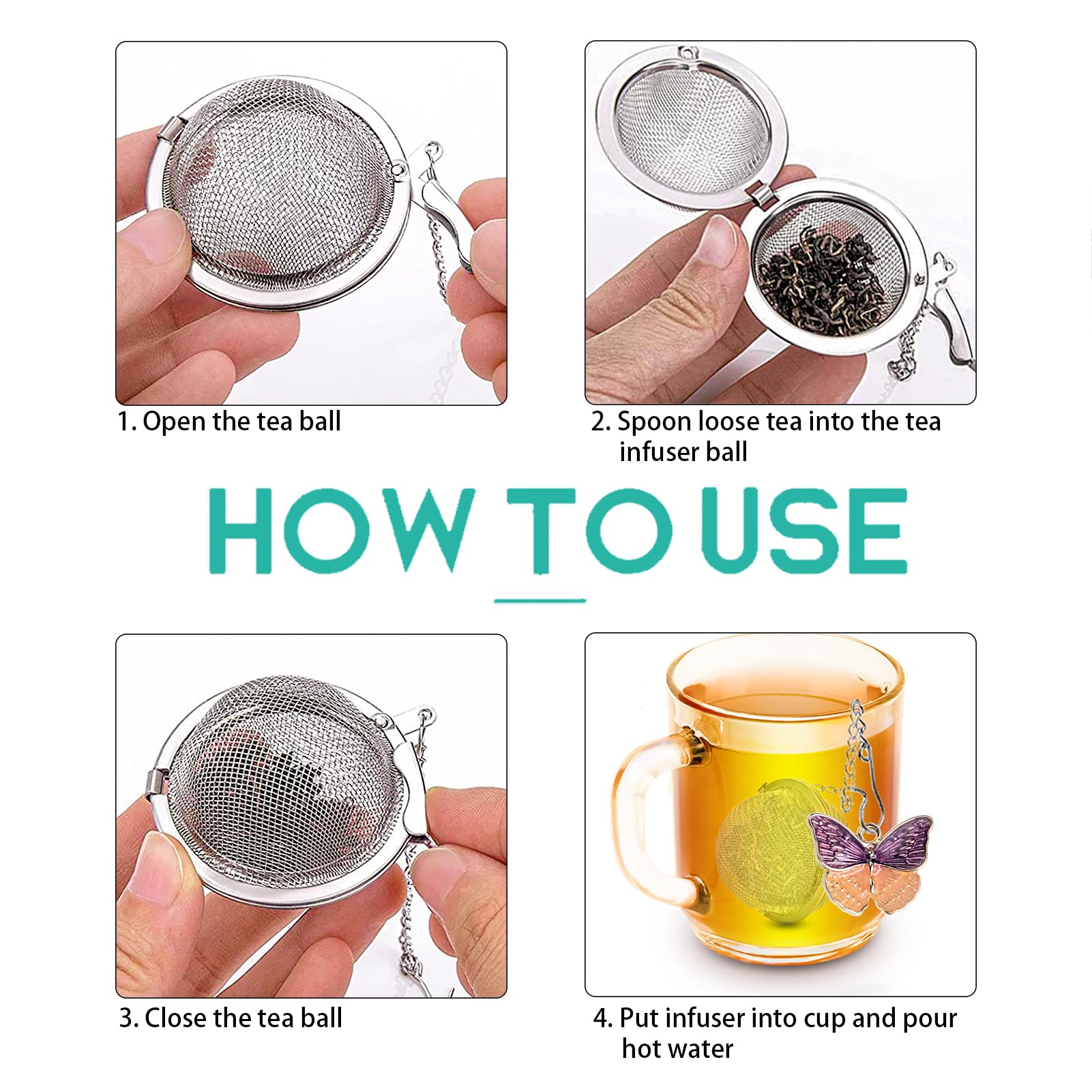 Tea Infuser Set with Dual Butterfly Pendants - NSTaygate Premium Tea Strainers for Loose Tea 304 Stainless Steel Tea Ball
