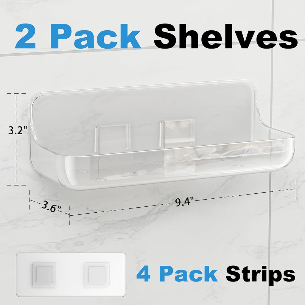 Skiennix Adhesive Shower Caddy - 2 Pack Acrylic Bathroom Shelves | No Drill Wall Mount Organizer