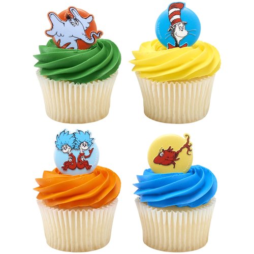 DecoPac Dr. Seuss Cupcake Rings, 24 Cupcake Decorations Featuring Horton, The Cat In The Hat, Things, Red Fish, For Birthday, Party, Celebrations - 24 Pack