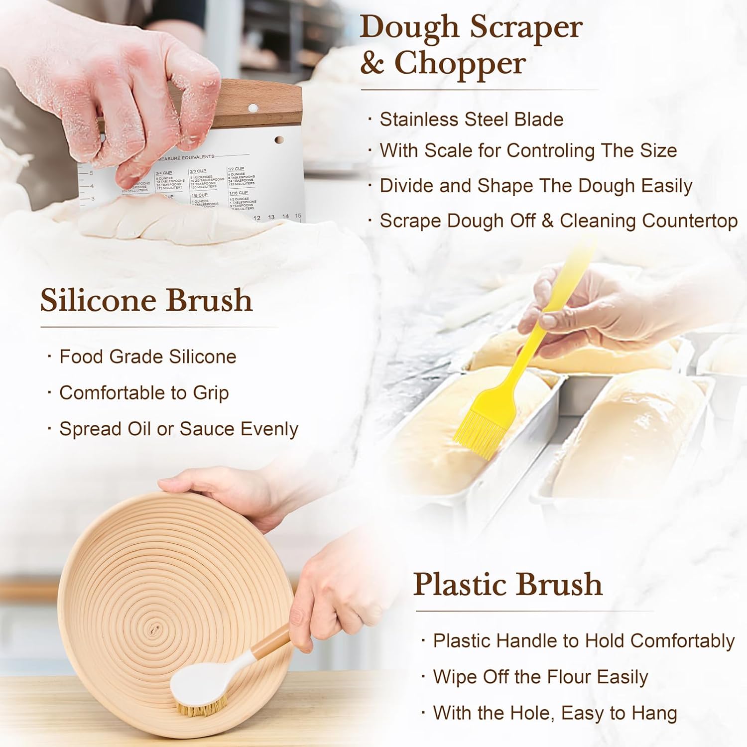 TeamFar Sourdough Bread Baking Kit - 9” Round & 10” Oval Proofing Baskets, Cloth Liner & Accessories