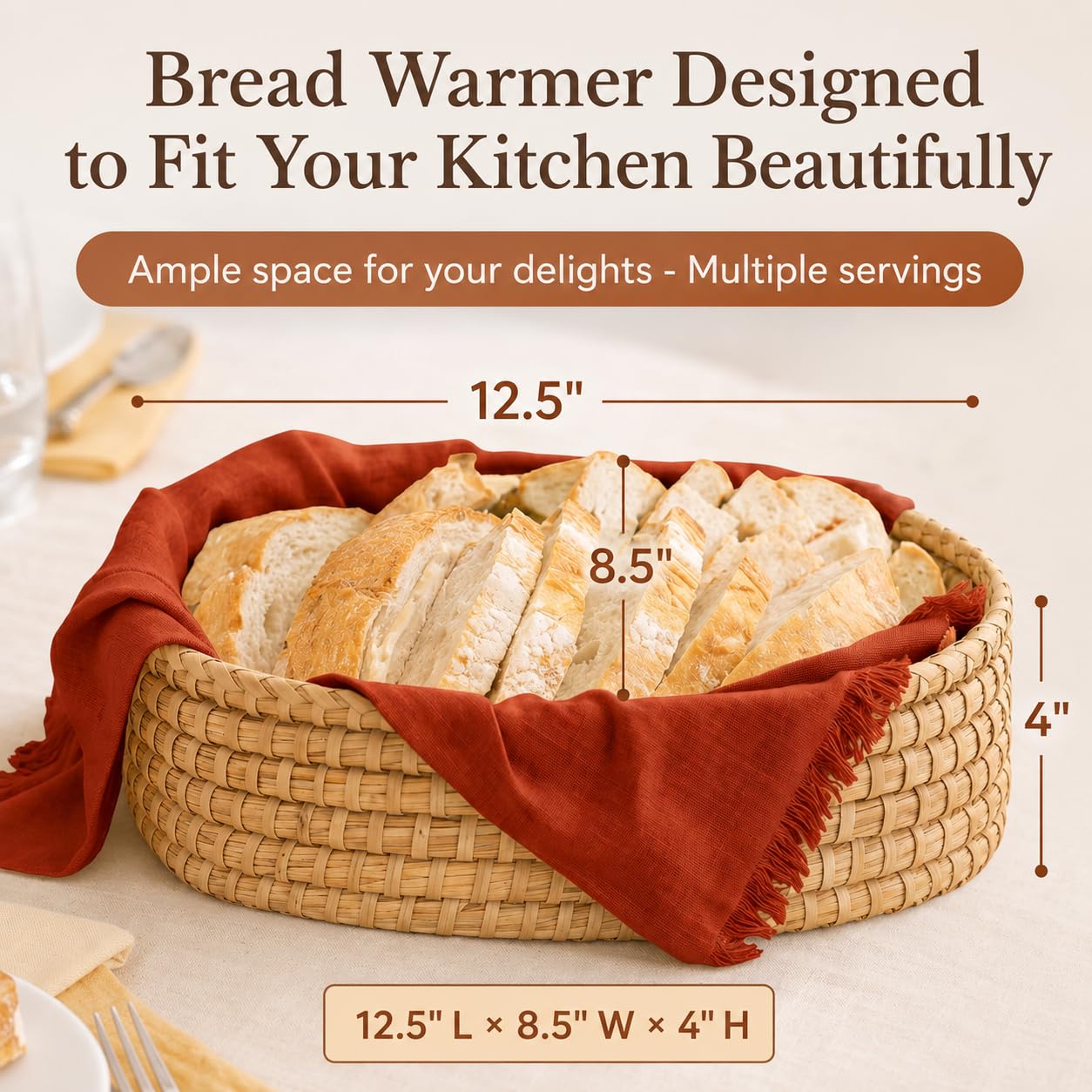 Bread Warmer Basket with Stone - Bread Baskets for Serving Rolls Warming Tortilla, Gift for Bakers Sourdough, Hostess Gifts New Home, Mom Dad Birthday