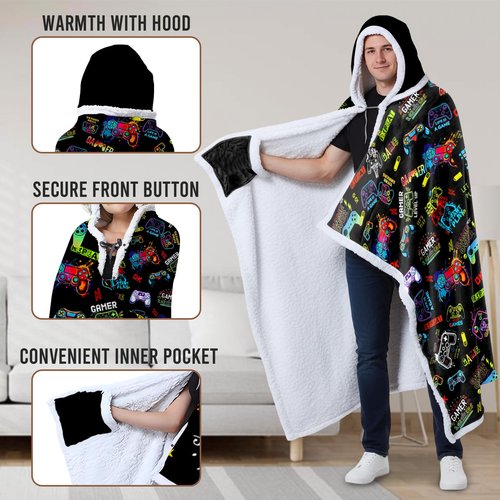 Bestshop Gaming Gifts for Gamers, Cool Wearable Blanket Hoodie for Men Teen Son Dad, Oversized Hoodie Blanket Gifts for Game Player, Gifts for Birthday Valentines Day Christmas