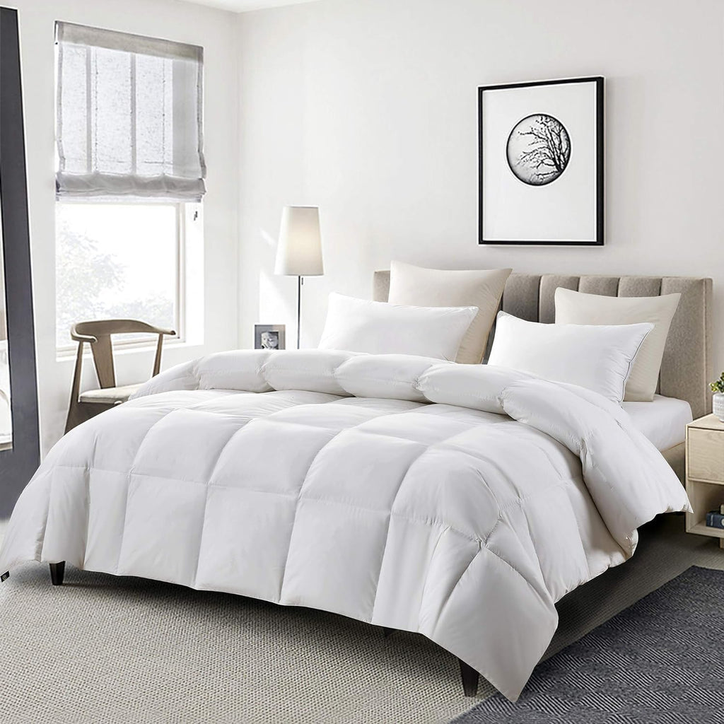 Serta Goose Feather Down Comforter | Queen Size 100% Cotton Duvet Insert - Hypoallergenic Luxury Bedding 90 x 90 Inch White