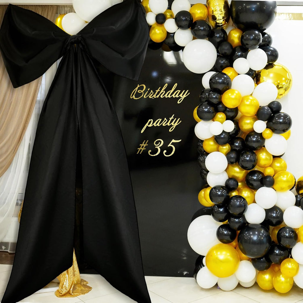 Wavwavw Giant Wall Bow Decorations - 39 x 72 Inch Ribbon Decor for Birthday, Baby Shower & Weddings | Black Polyester