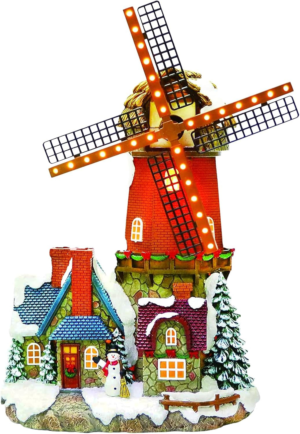 Moments In Time Lighted Windmill Christmas Village Building - Handcrafted LED Holiday Decoration 12.2”