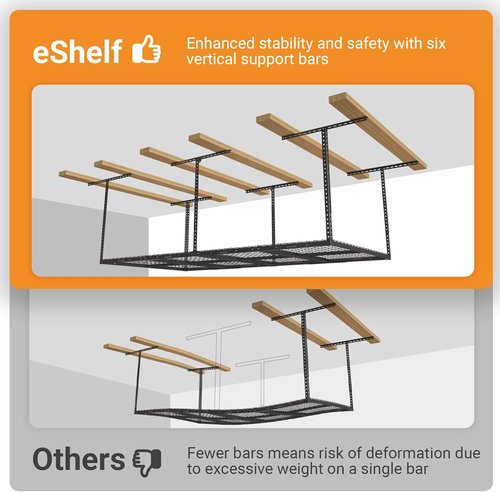Heavy-Duty Metal Garage Storage Rack by [Brand Name] - 4ft x 8ft Adjustable Ceiling Rack | 600 lb Capacity, Black