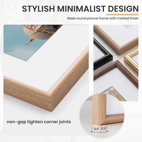 FLYJOE 11x14 Picture Frame - Display 8x10 Photos with Mat or 11x14 Without Mat - Natural Woodgrain Finish