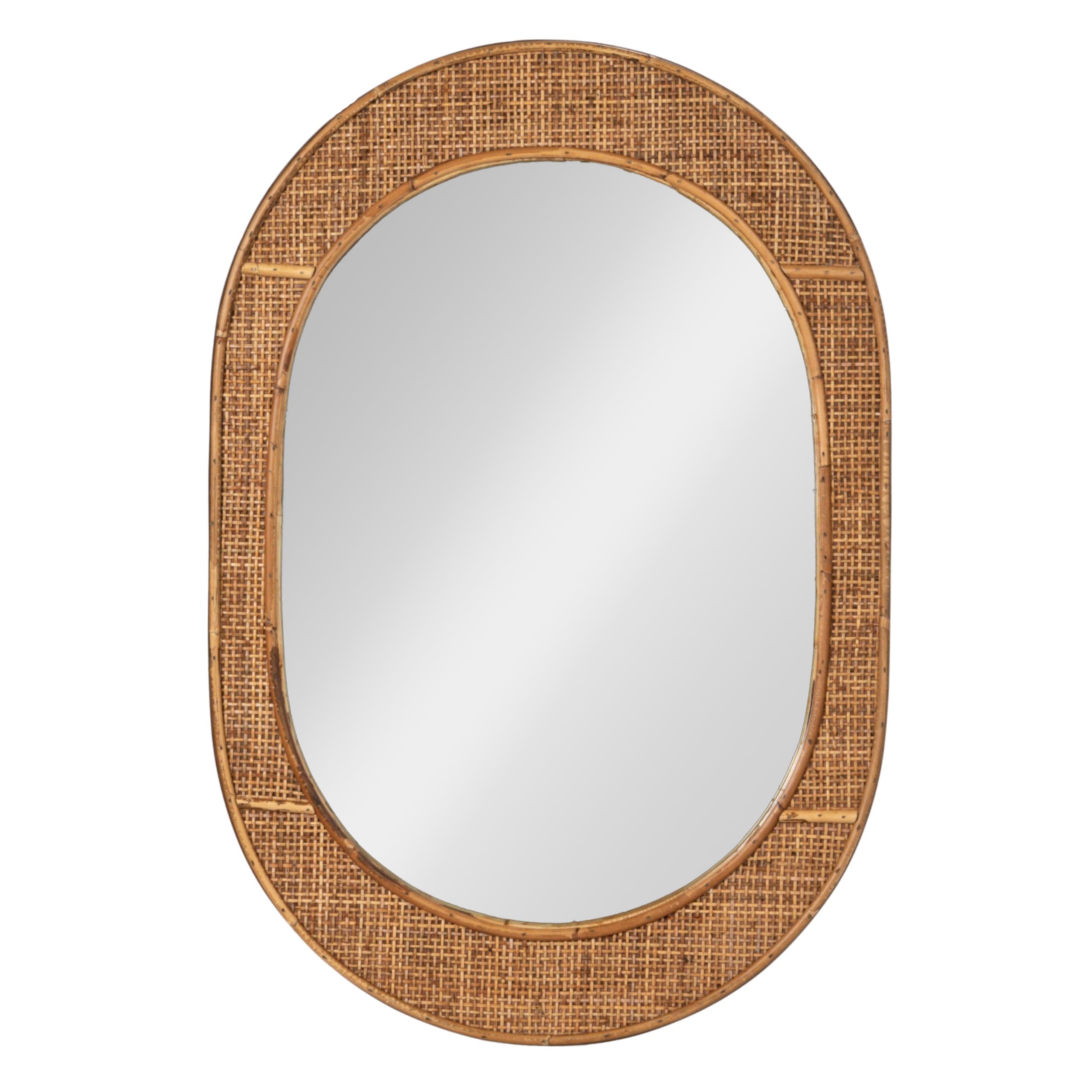 Creative Co-Op Oval Bamboo and Rattan Framed Wall Mirror, Natural