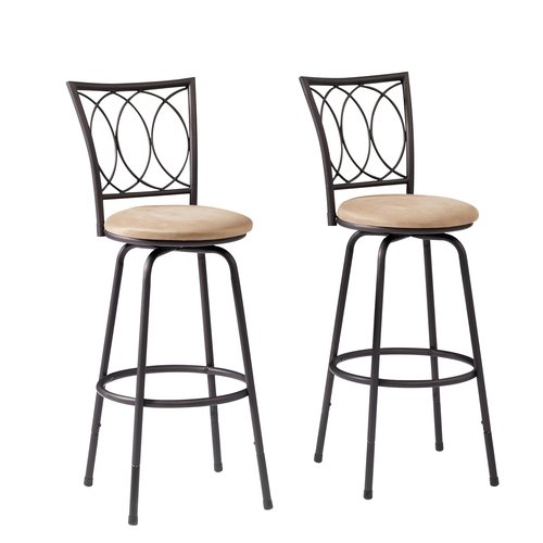 VECELO Bar Stools, 24/29" Adjustable Barstool,Swivel Counter Stool with Upholstered Seat,Steel Bistro Pub Chairs, Curved Line Backrest, Set of 2