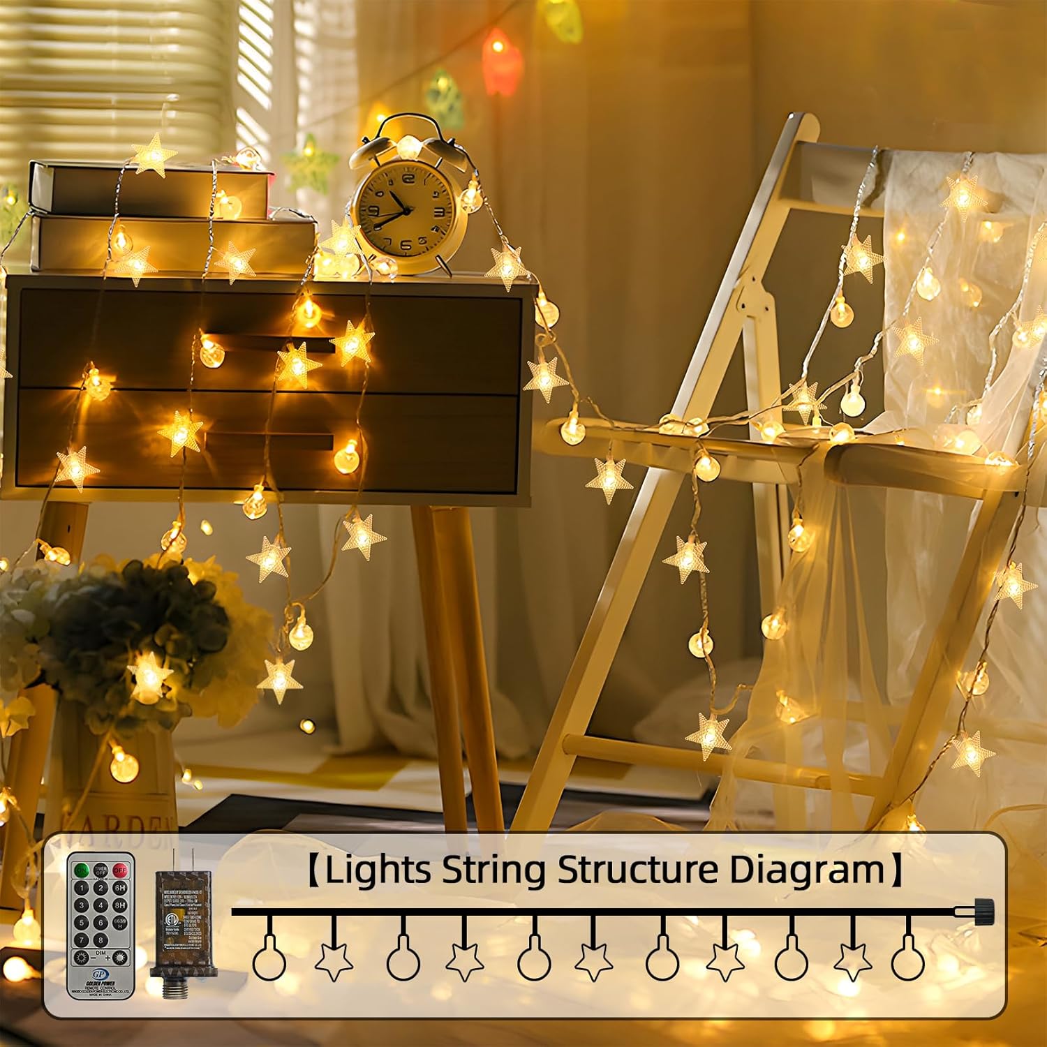Skiennix Crystal Globe & Star String Lights - 72 FT 160 LED Waterproof Fairy Lights with Remote Control for Indoor/Outdoor Use