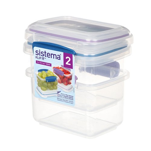 Sistema Klip It Food Storage Containers, 400 mL, Assorted Colours, 2 Pack
