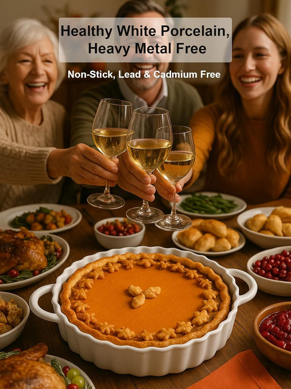 Skiennix Deep Ceramic Pie Pan - 10x2 Inch with Easy Grip Handles | Lead-Free, Oven Safe for Baking