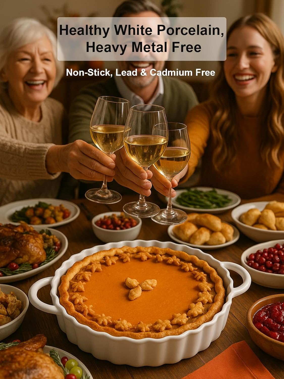 Skiennix Deep Ceramic Pie Pan - 10x2 Inch with Easy Grip Handles | Lead-Free, Oven Safe for Baking