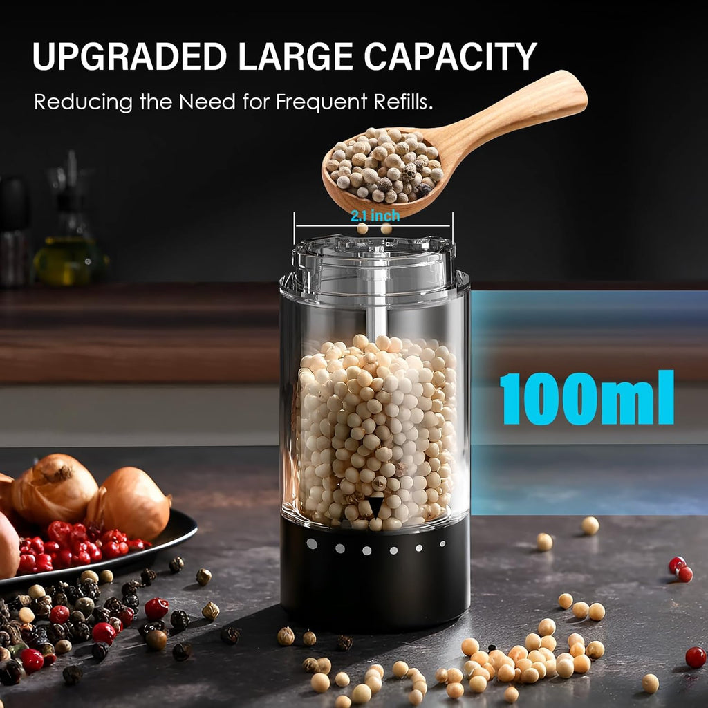 Skiennix Electric Salt and Pepper Grinder Set - Automatic Shakers with 6-Level Coarseness | Battery Operated, Black