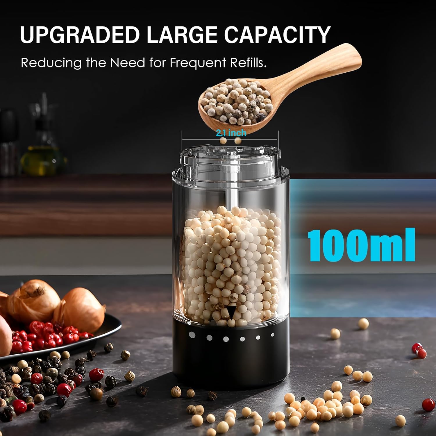 Skiennix Electric Salt and Pepper Grinder Set - Automatic Shakers with 6-Level Coarseness | Battery Operated, Black