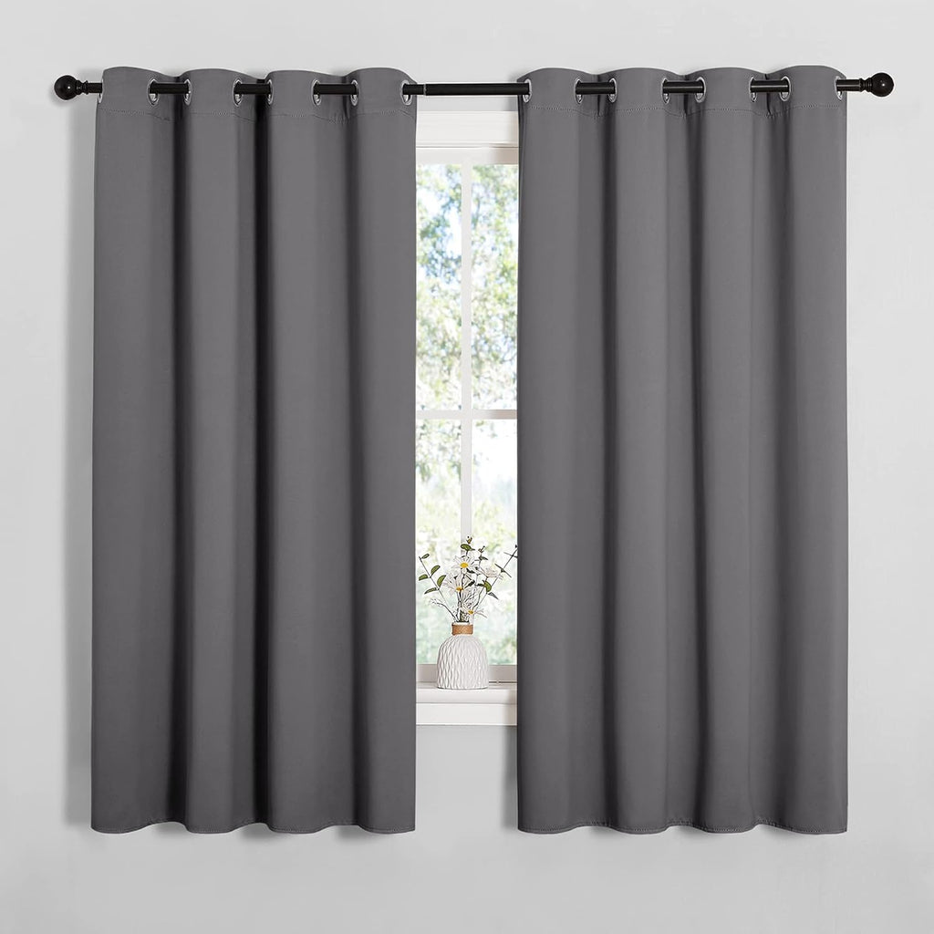 NICETOWN Grey Blackout Curtain Panels - Thermal Insulated Grommet Top Drapes for Bedroom | 2 Panels, W55 x L68-Inch