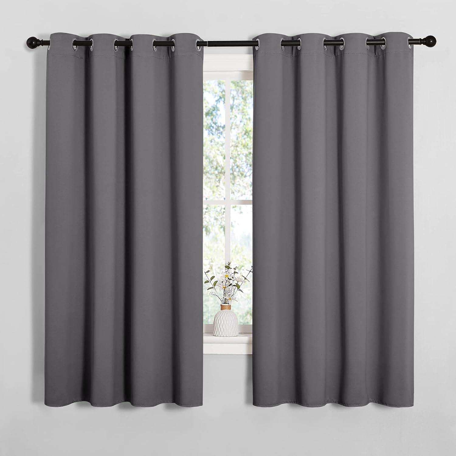 NICETOWN Grey Blackout Curtain Panels - Thermal Insulated Grommet Top Drapes for Bedroom | 2 Panels, W55 x L68-Inch