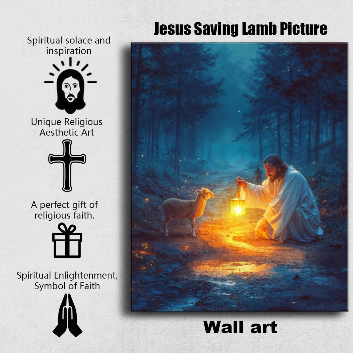 Ploceiny Christian Wall Art | Jesus Running After Lost Lamb Canvas Print | 16" x 24" Home Decor