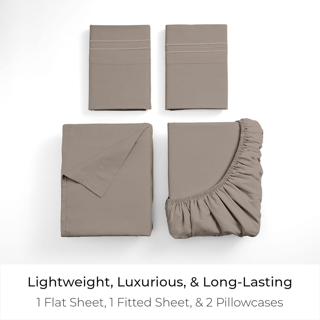 Mellanni Queen Sheets Set - 4 PC Hotel Luxury Bedding | Extra Soft, Cooling, Wrinkle-Resistant (Queen, Tan)