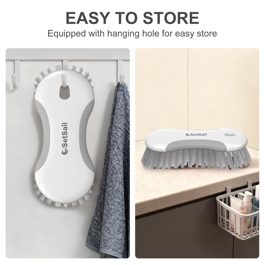 SetSail Multi-Purpose Scrub Brush of 2 Pack, Stiff Bristles Cleaning Brush with Non-Slip Grip Heavy Duty Scrub Brushes for Cleaning Bathroom Kitchen Tile Bathtub Sink, Grey