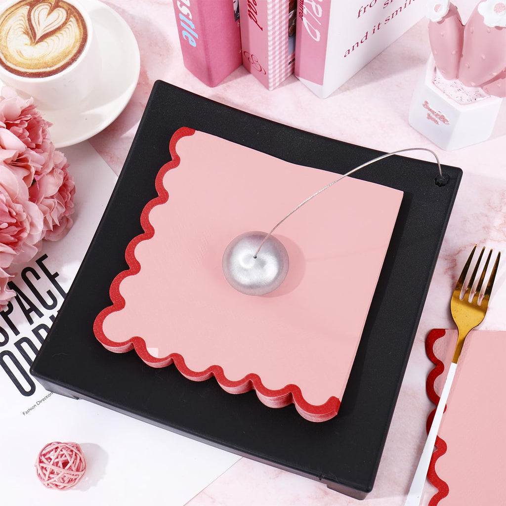 FYSUIMU 50 Pcs Pink Red Luncheon Napkins Disposable Paper Napkin Scalloped Decorative Dessert Dinner Hand Napkin for Valentine' s Day Wedding Home Party Table Supplies Decor