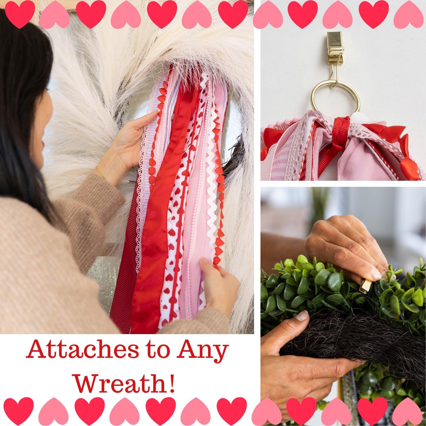 Premium Wreath Ribbon Set by [Brand Name] - Decorative Bow & Assorted Clip-On Ribbons for Indoor/Outdoor Use - Perfect for Valentine's Day