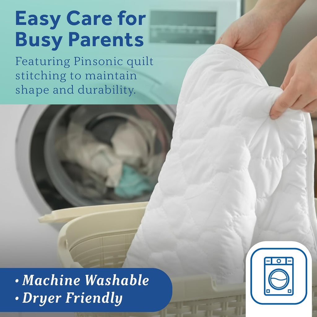 Sealy Baby Waterproof Crib Mattress Protector - Noiseless Quilted Cotton-Blend Cover, 52 x 28, White