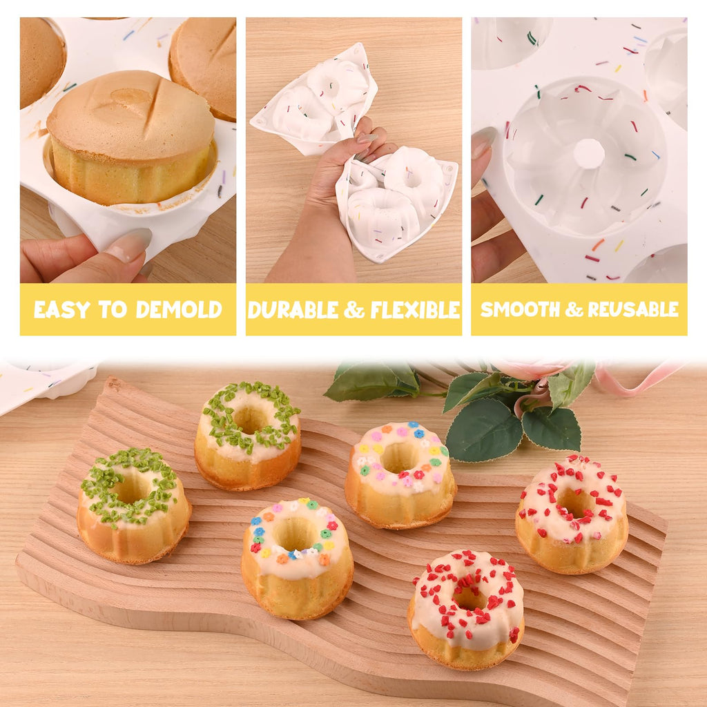 HUAKENER 3 Pcs Mini Fluted Cake Pan, 6-Cavity Fluted Tube Cake Pan, Non-stick Silicone Baking Mold for Cupcakes, Donuts, Muffins, Cornbread, Brownies, Jellies