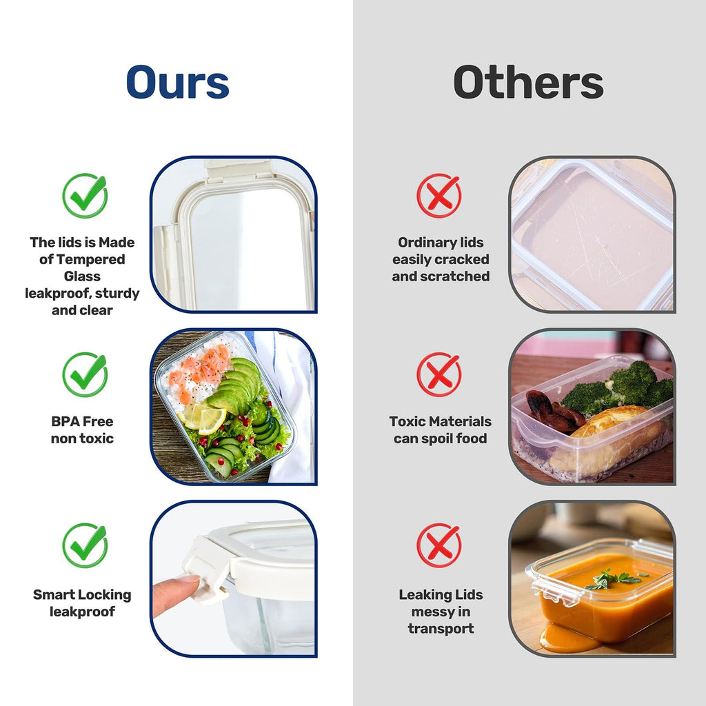 Simple Deluxe Meal Prep Food Containers with Exclusive Glass Lids, Glass Storage Containers with Lids, BPA-Free, Glass Lunch Boxes for Lunch, Pantry Organizers, Freezer to Oven Safe, 4 Pack