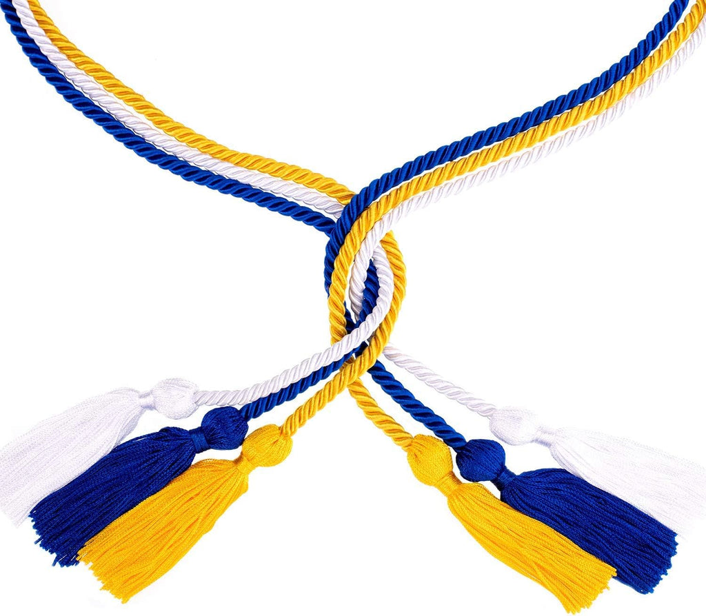Whaline Graduation Honor Cords - Royal Blue, Gold & White Tassel - 67.7 Inch Rayon Braided Ropes | 3 Pcs Set