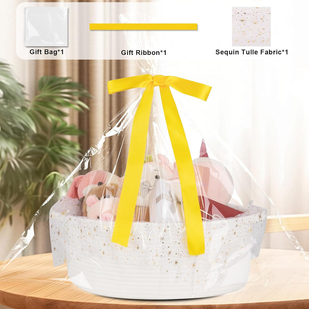 OIAHOMY Large Gift Basket - Stylish DIY Storage Solution with Handles | 17" x 12.6" x 7" - White