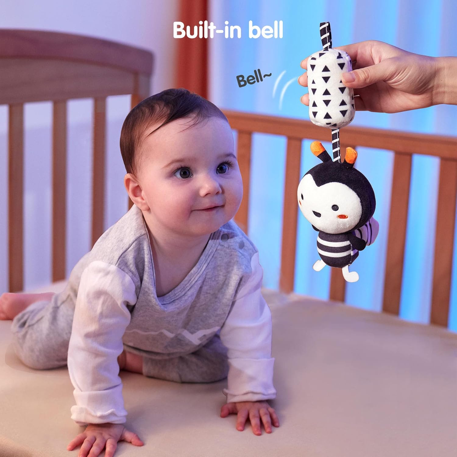TUMAMA Plush Baby Toys - Black and White Hanging Rattles for Newborns | 4-Pack for 3-12 Months