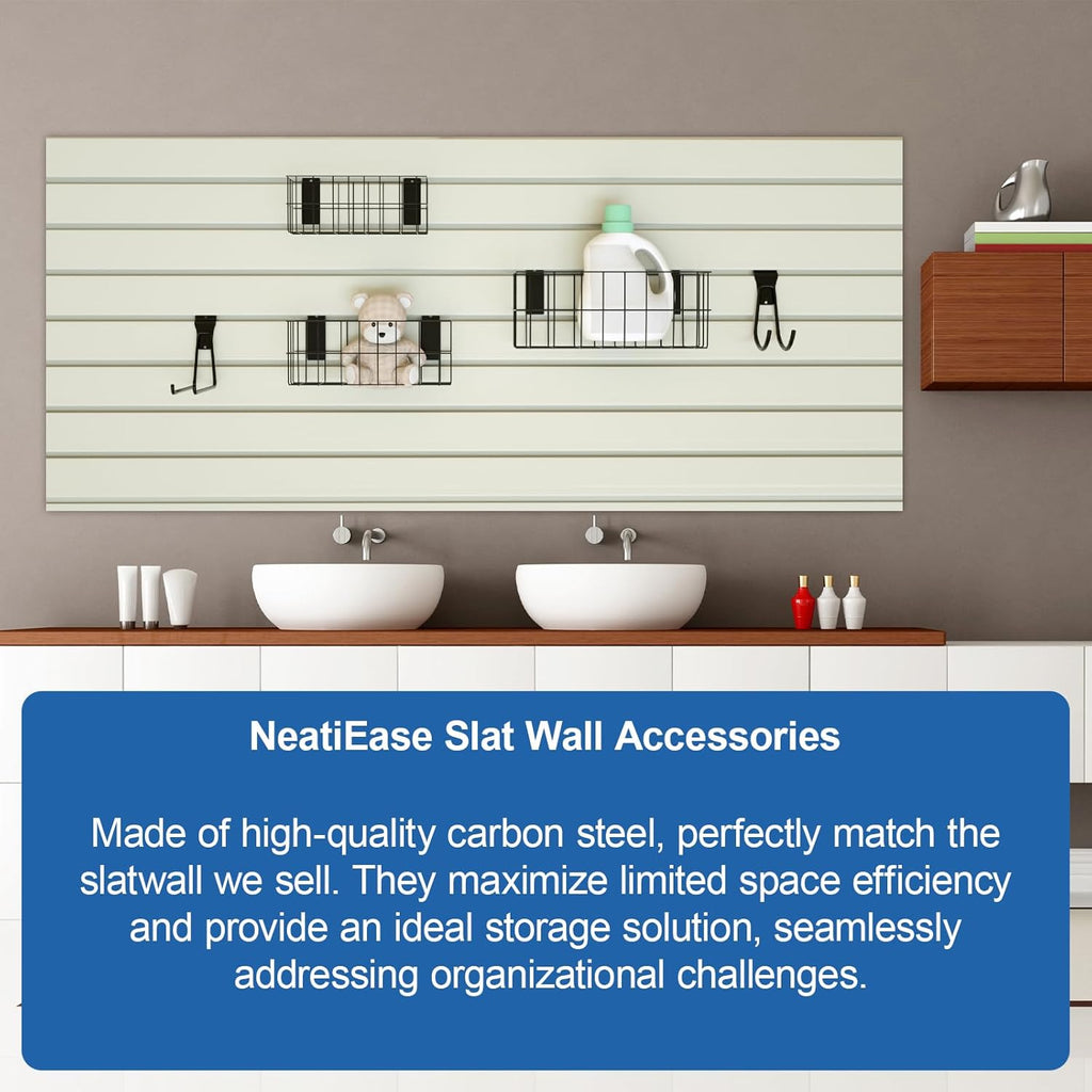 NeatiEase 29 PCS Slatwall Accessories Kit - Heavy Duty Hooks & Baskets for Garage Storage | Multi-Sized