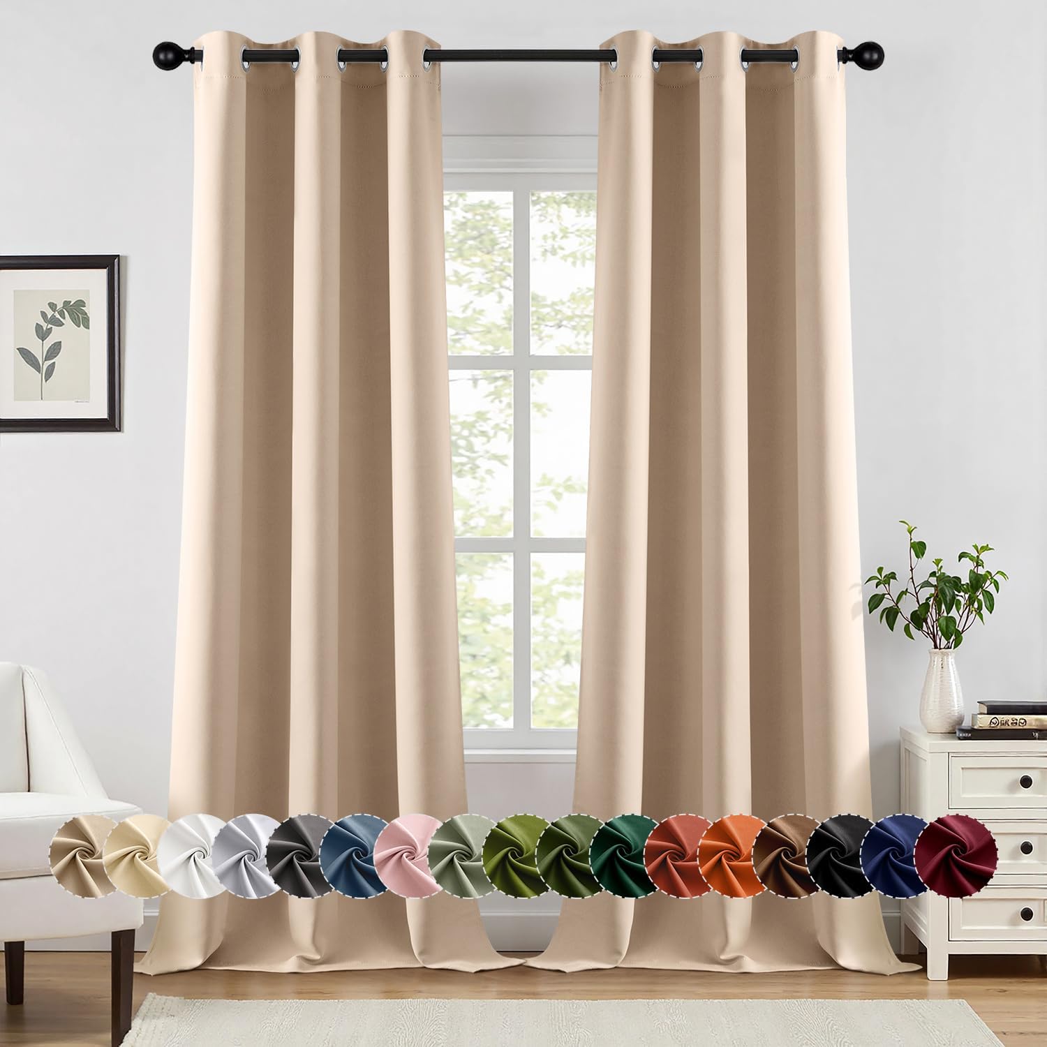 MIULEE Blackout Curtains - Thermal Insulated Room Darkening Drapes | 96-Inch Beige Grommet Panels