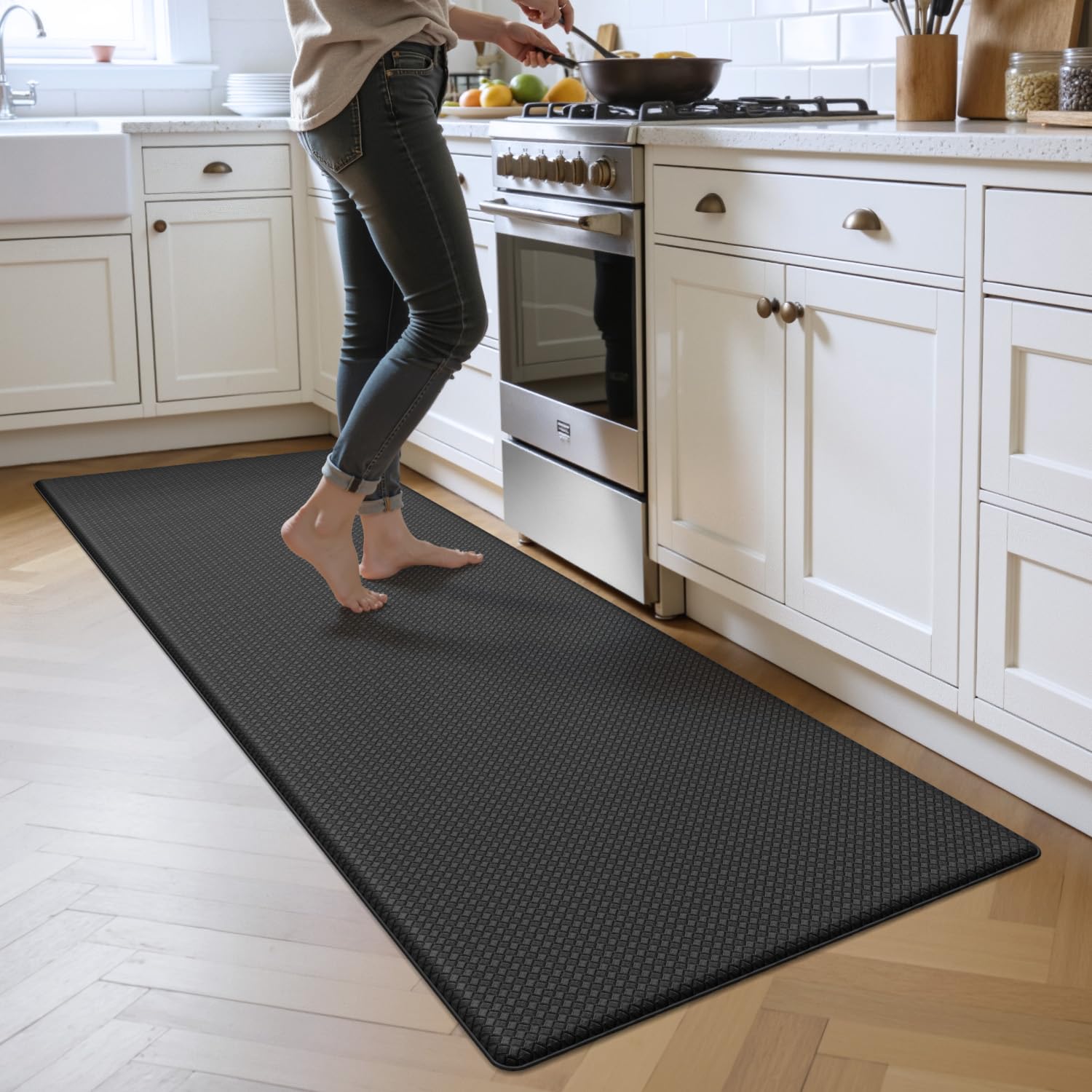 Oakeep Kitchen Mats for Floor Cushioned Anti Fatigue, 23x71 Long Runner Rug Waterproof, Memory Foam Padded for Standing, Black