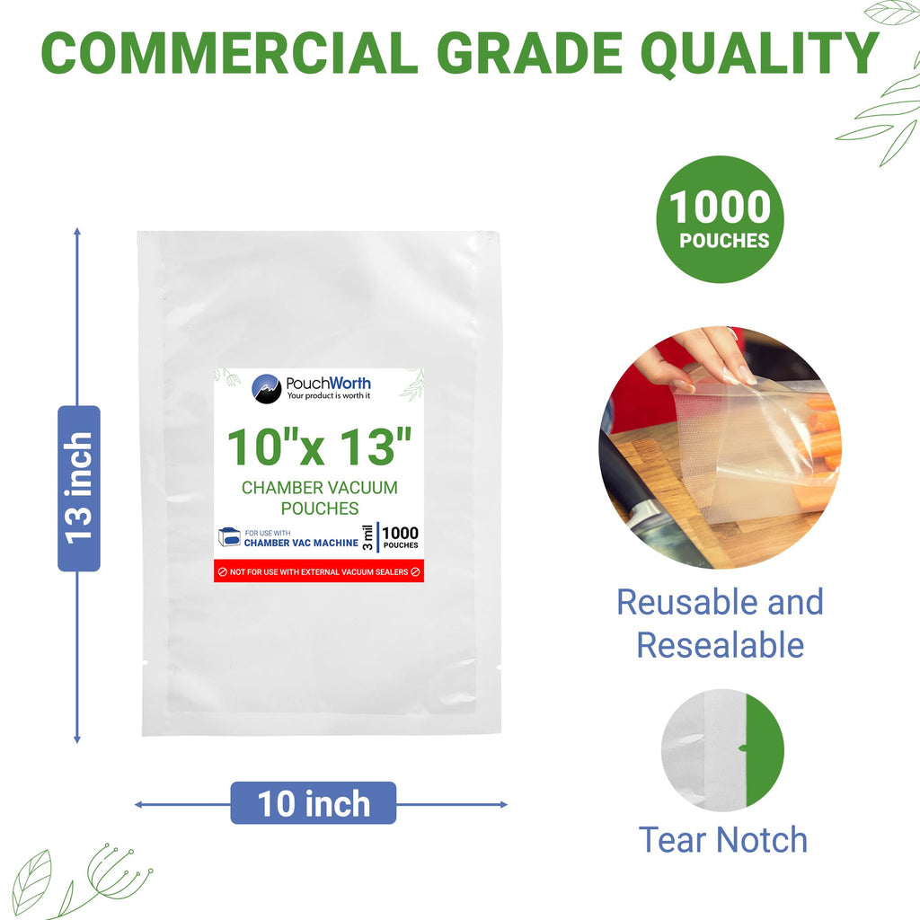 1,000 pcs Clear 10" x 13", 3 mil Vacuum Chamber Bags Great for Food Vac Storage