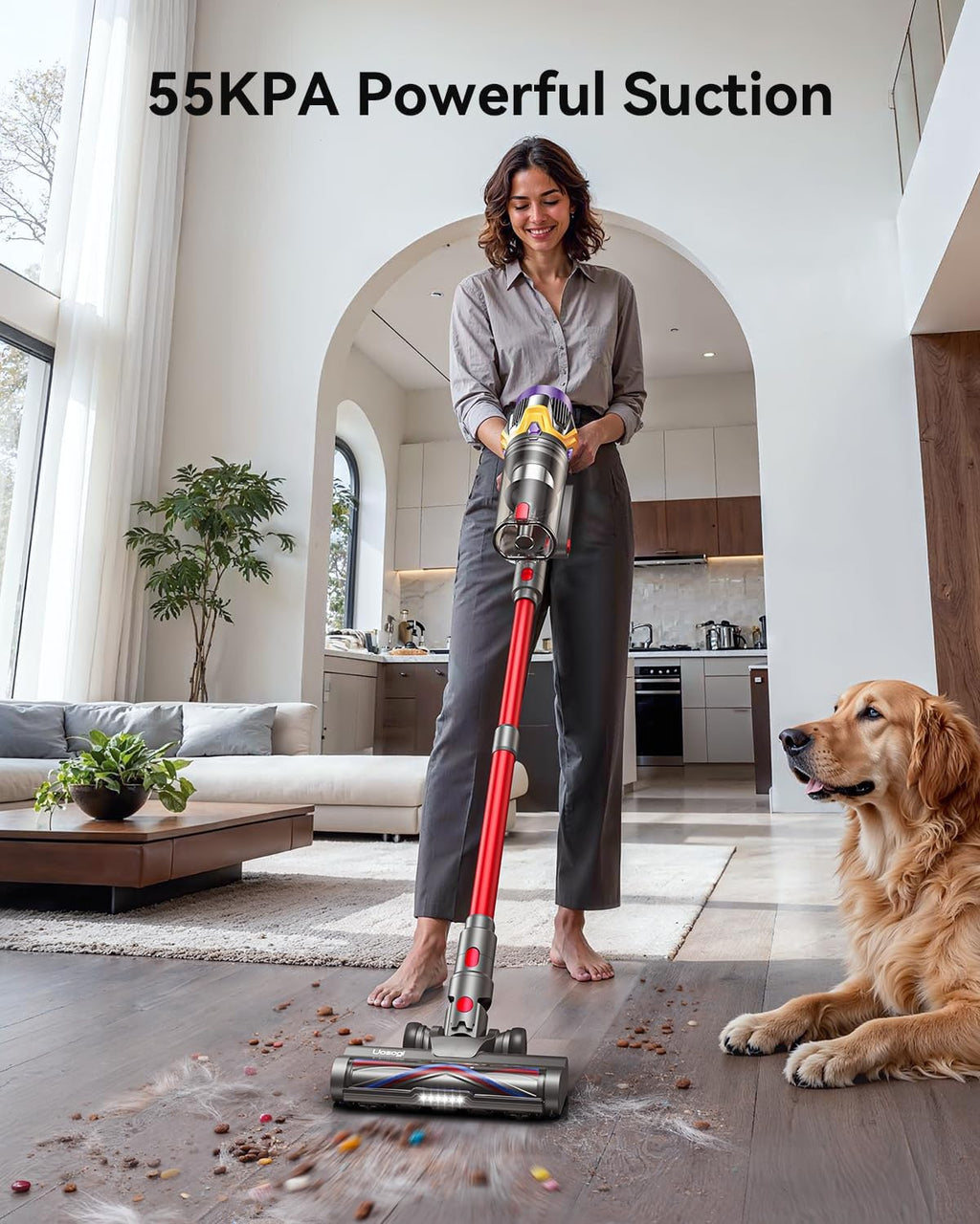 Skiennix Cordless Vacuum Cleaner - 55KPA 650W Power, 70 Mins Runtime, Touch Screen, 1.8L Dust Cup | Ideal for Home, Pet Hair & Carpets
