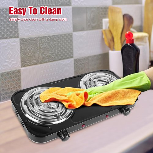 2000W Electric Hot Plate,Portable Electric Stove Countertop Double Coil Burners W/Dual Control&5 Level Temperature Control, Easy to Clean,Lightweight Cast Iron Countertop Stove for Home Camp RV 110V