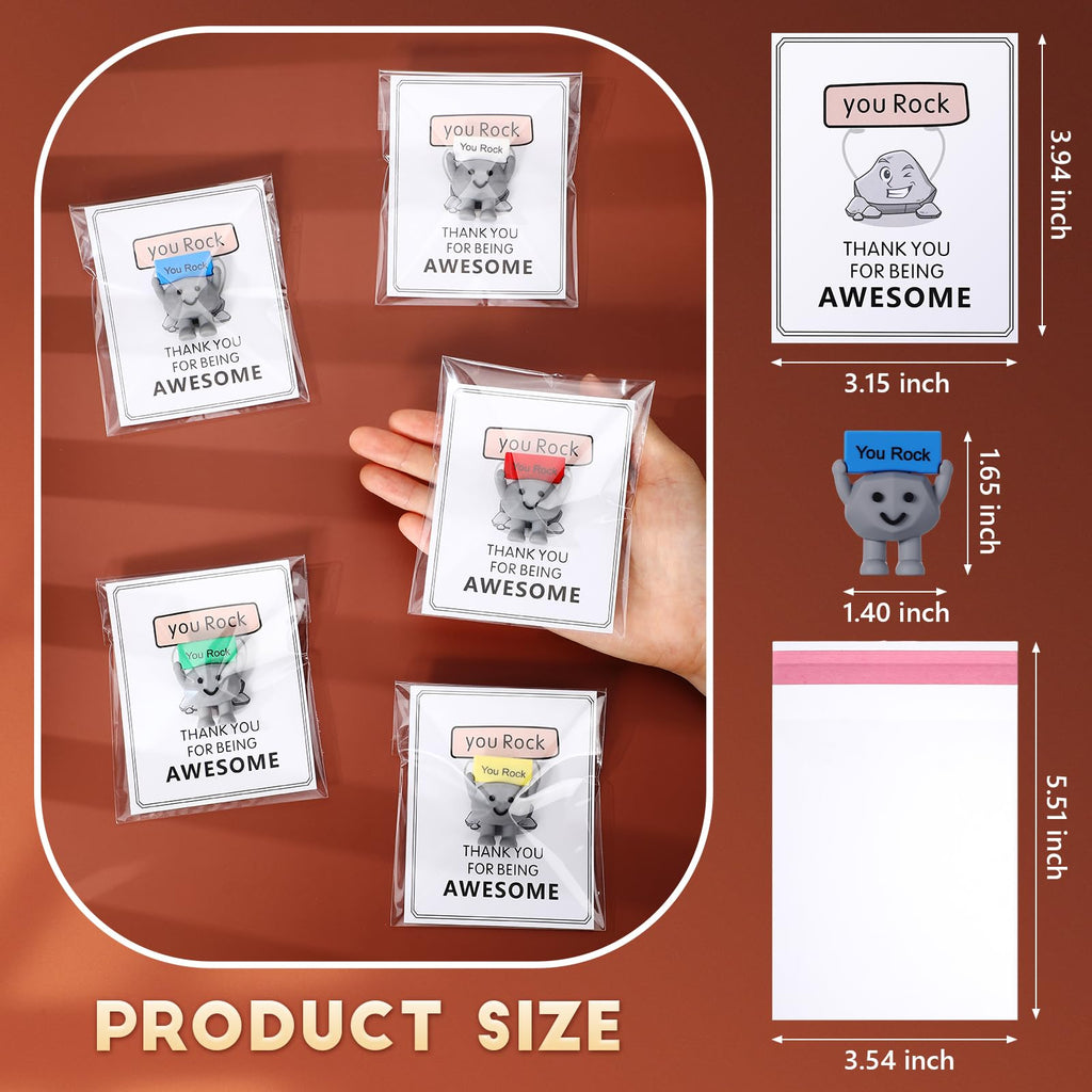 Gejoy 25 Sets Positive Mini Figurines Gifts Miniature Emotional Mini Rubber Toy with Positive Card Gift Bags Inspirational Birthday Gifts for Coworkers Employees (Rock)