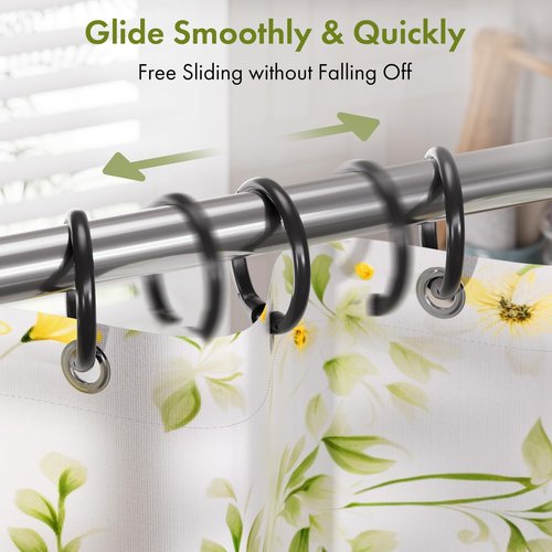 Amazer Shower Curtain Hooks Rings, 24 Pcs Black Shower Curtain Hooks, O Shape Shower Curtain Rings, Easy to Snap Closure Plastic Shower Hooks for Shower Curtain and Liner Bathroom