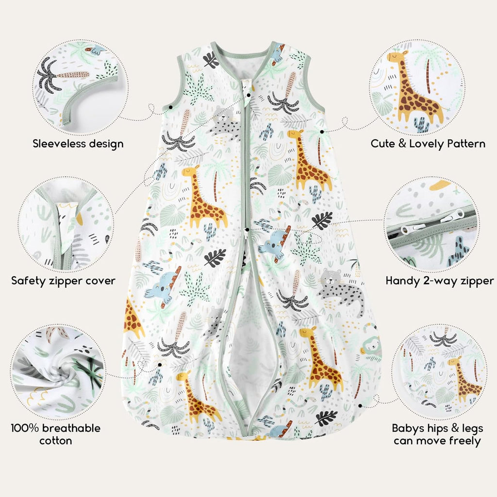 Yoofoss Baby Sleep Sack - 100% Cotton Wearable Blanket for Infants 6-12 Months | Lightweight 2-Way Zipper, Giraffe