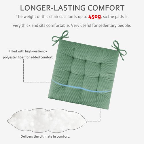 ELFJOY 4 Pack Chair Cushions for Dining Kitchen Chairs 18 Inches Seat Cushion Pads Warm Thick Corduroy Comfort Chair Cushions for Office with Ties(18", Green)