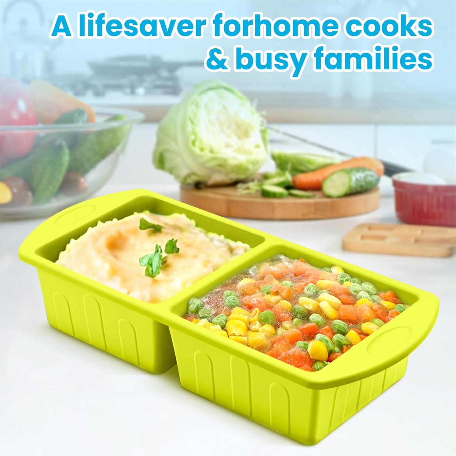 Skiennix Silicone Freezer Trays - 2 Pack With Lid for Easy Storage | Leakproof Soup Molds, 2 Cup