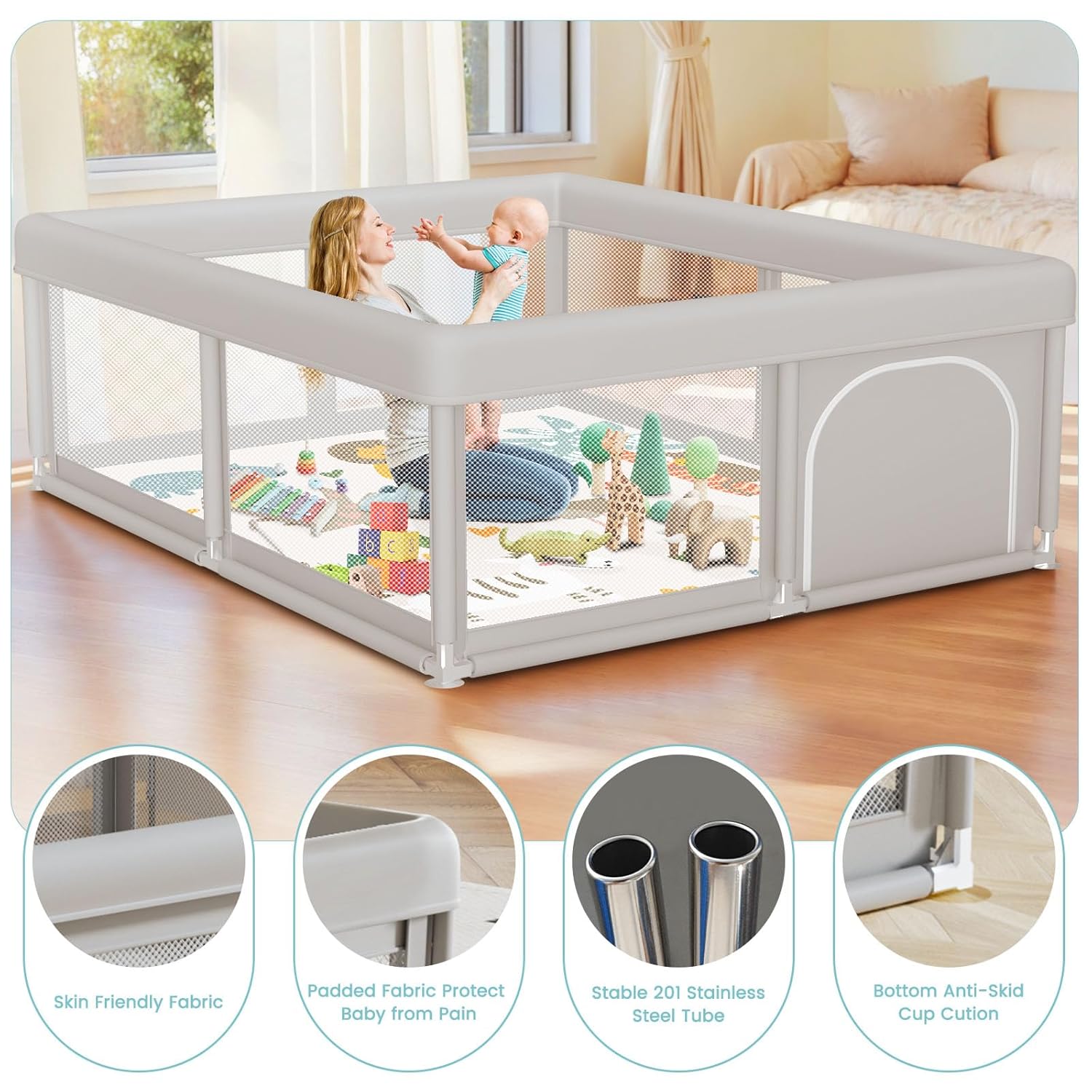 Regine Switzerland Baby Playpen - Sturdy Safety Playpen with Gate | 50x50 Inch Indoor & Outdoor Activity Center