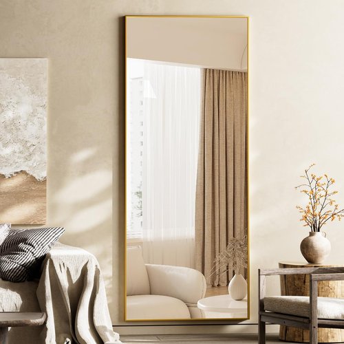 Koonmi 65"x24" Floor Mirror Full Length, Bedroom Floor Body Mirror with Stand, Large Gold Mirror, Leaning, Standing or Hanging Horizontally/Vertically