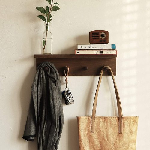 XAOMLP Entrance Coat Rack ，Coat Hooks, Wall-Mounted Wooden Hook Rack, Wall-Mounted Shelves are Very Suitable (Walnut Color Finish—A-2)